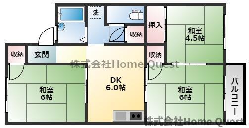 ハイツ浅野(3DK/2階)の間取り写真