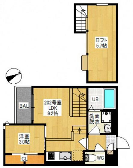 GRANDTIC L3 国富(1LDK/2階)の間取り写真