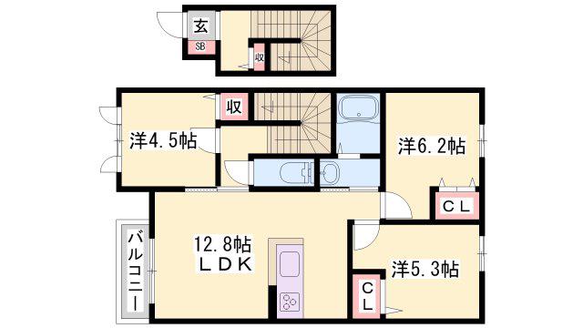 ラメゾンドゥアミー(3LDK/2階)の間取り写真
