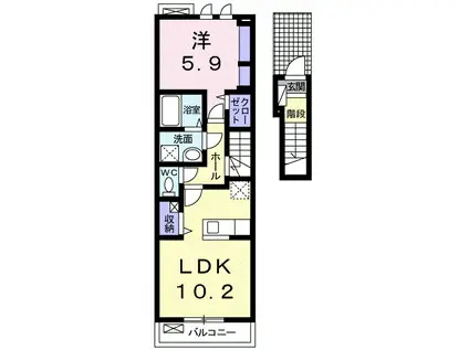 メゾングレーヌ網干新在家B(1LDK/2階)の間取り写真