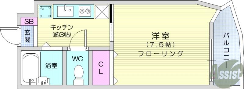 旭サークルコンフォート(1K/4階)の間取り写真