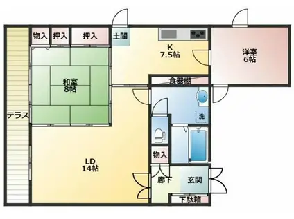 渡辺ビル(2LDK/1階)の間取り写真