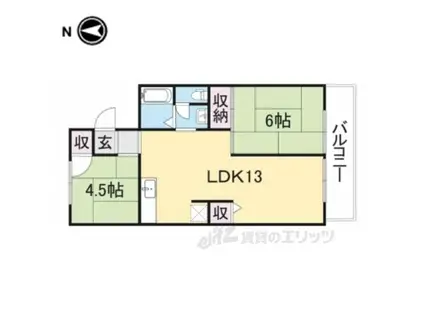 ユーメゾン生駒(2LDK/1階)の間取り写真