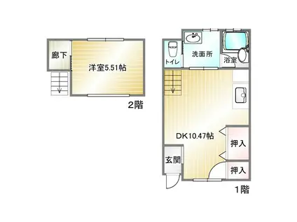 浜添アパート北棟(1DK/1階)の間取り写真