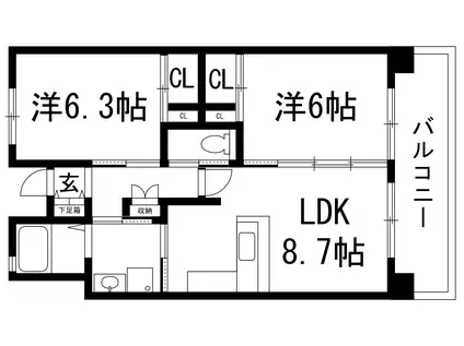 グリーンヒルズ仁川6号棟(2LDK/1階)の間取り写真