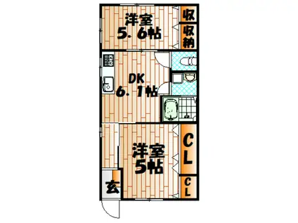 コーポカーペンターII(2DK/1階)の間取り写真