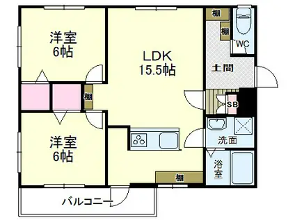 ライトマンション(2LDK/2階)の間取り写真