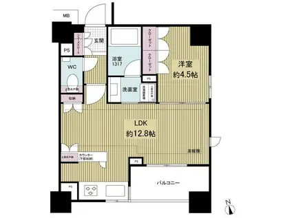 アデニウム東京八丁堀(1LDK/4階)の間取り写真