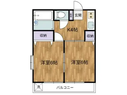 シャトー稲城(2DK/2階)の間取り写真