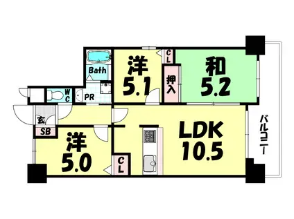 ベルレコルテ浜辺(3LDK/6階)の間取り写真