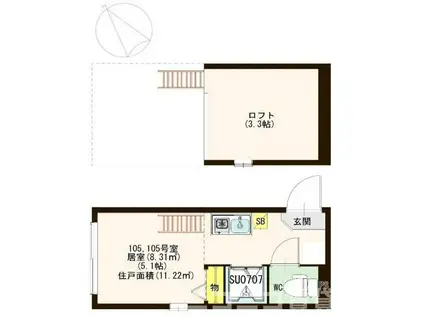 ハーモニーテラス南長崎IV(ワンルーム/2階)の間取り写真