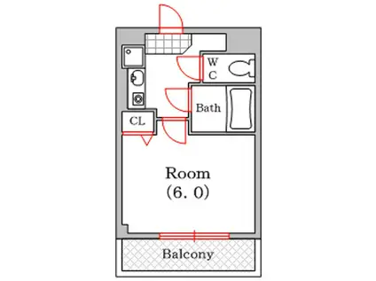 ヴィレッジリバー千日前(1K/2階)の間取り写真