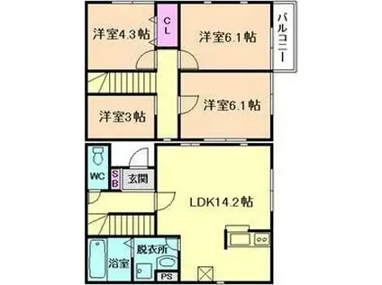 サニーヒルズ三津屋(3LDK/1階)の間取り写真