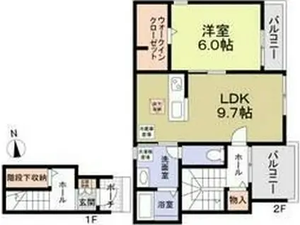 ピュアメゾン(1LDK/2階)の間取り写真