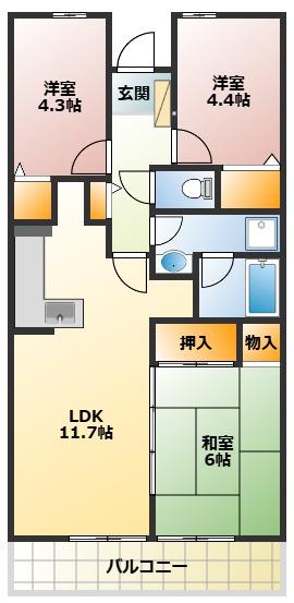 ヒルズ南戸塚(3LDK/6階)の間取り写真