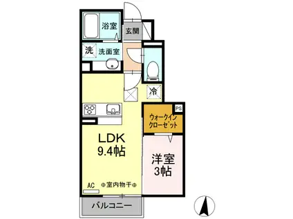 オウルベニール(1LDK/1階)の間取り写真