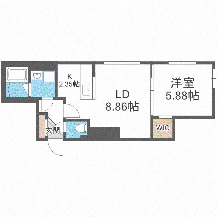 シティプレミア水車町(1LDK/5階)の間取り写真