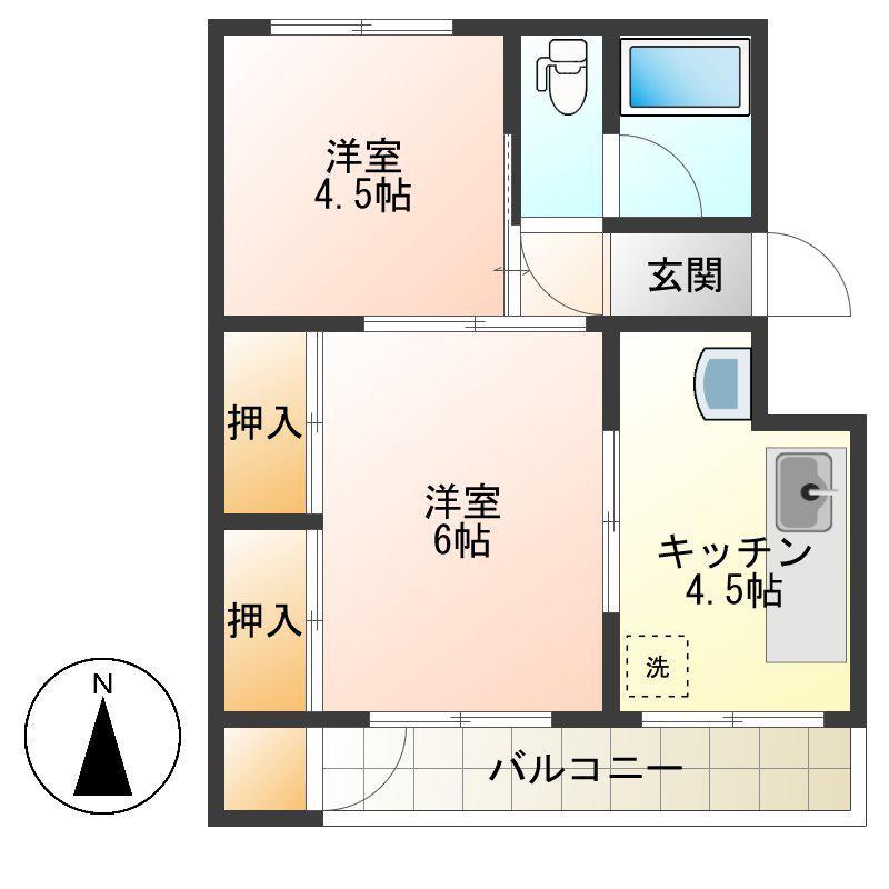 秀山ビル(2K/2階)の間取り写真
