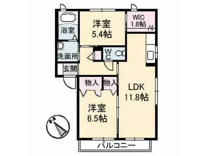 メルシイ府中A棟(2LDK/1階)の間取り写真