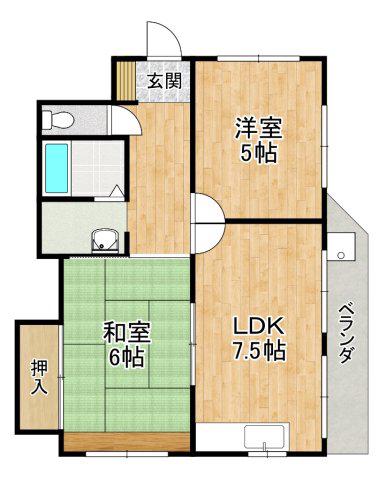 エスポワールイワタ2(2LDK/1階)の間取り写真