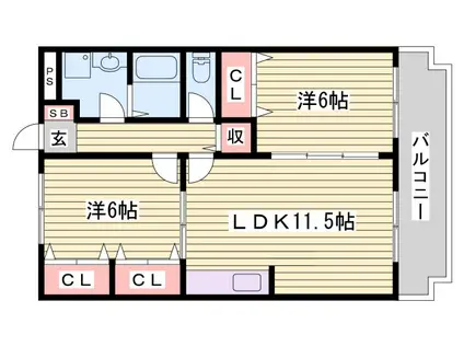 メゾンシャルマン(2LDK/1階)の間取り写真