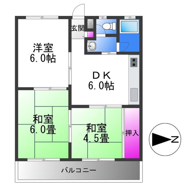 コーポ飯島(3DK/2階)の間取り写真