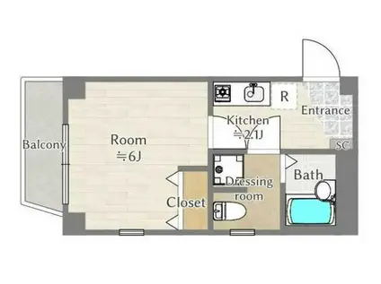 リバーサイドレジデンス中井(1K/2階)の間取り写真