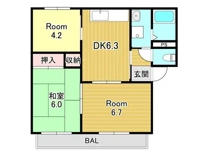 フローラルUNO(3DK/2階)の間取り写真