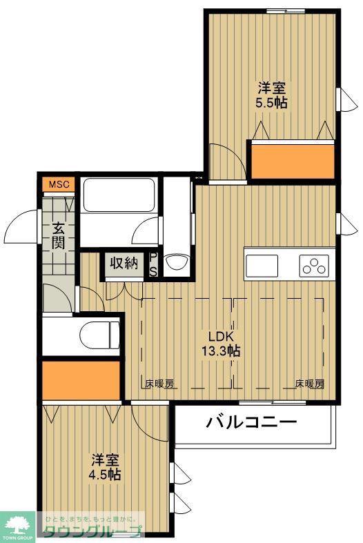 シャルール仙波(2LDK/2階)の間取り写真
