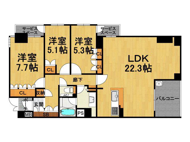 ジオグランデ夙川相生町(3LDK/1階)の間取り写真