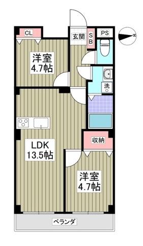 シャイニーハイツ(2LDK/2階)の間取り写真