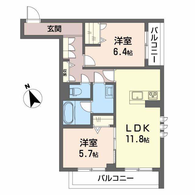 セレナヴィラ中川(2LDK/3階)の間取り写真