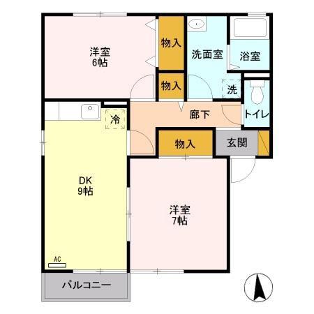 スカイコート野村B(2DK/2階)の間取り写真