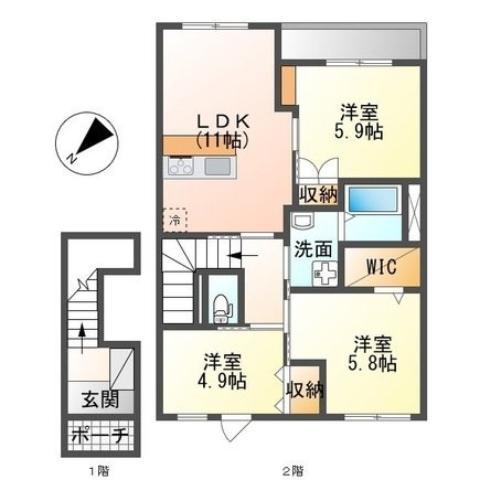 ルーチェ・エス(3LDK/2階)の間取り写真