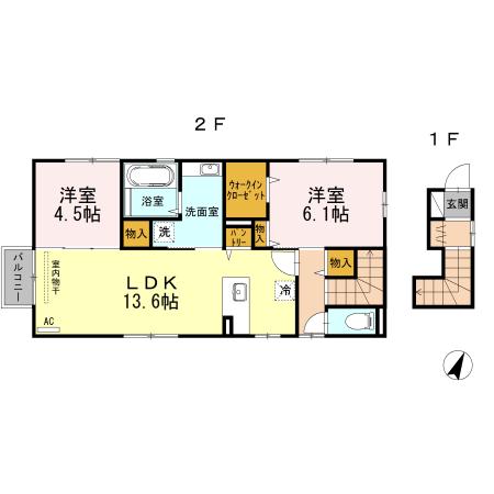 クレール 201(2LDK/2階)の間取り写真