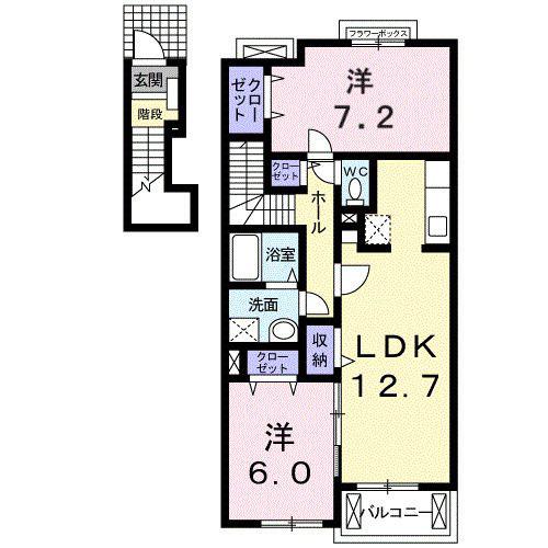 カサフローレスB(2LDK/2階)の間取り写真