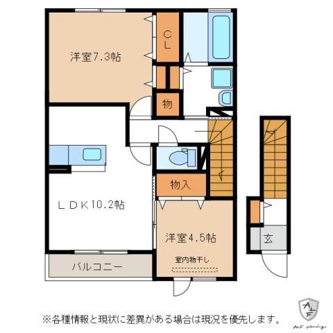 リコ プロスペラーレ B(2LDK/2階)の間取り写真