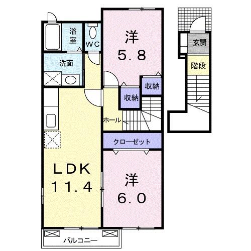 アビオン・ド・ヌーベルA(2LDK/2階)の間取り写真