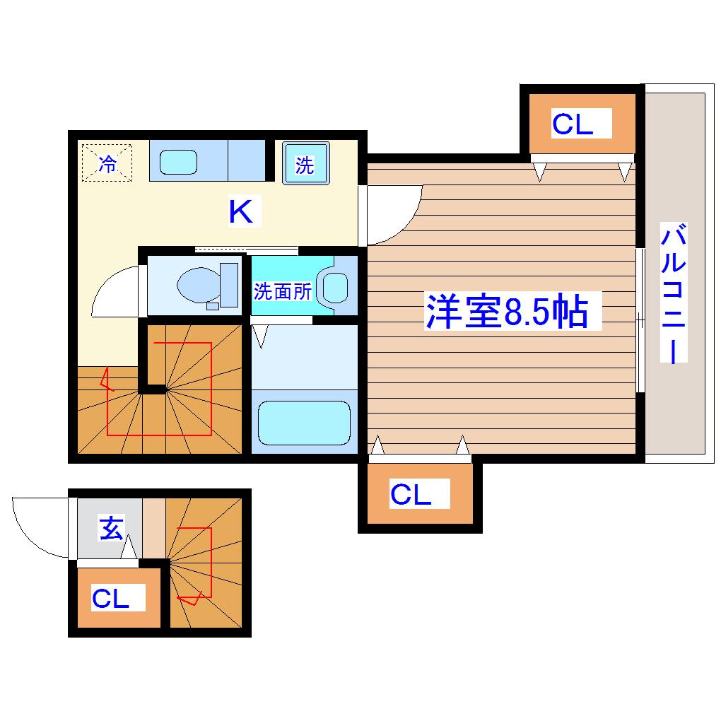 カサアルティスI(1K/2階)の間取り写真