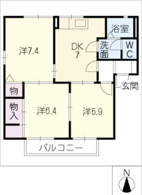 リヴェール本野B(3DK/1階)の間取り写真