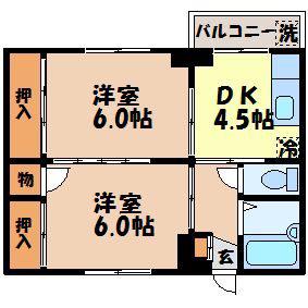 堀川アパート大園A棟(2DK/4階)の間取り写真