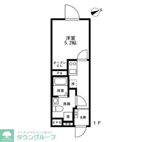 SOLASIA RESIDENCE 千歳船橋II(1K/1階)の間取り写真