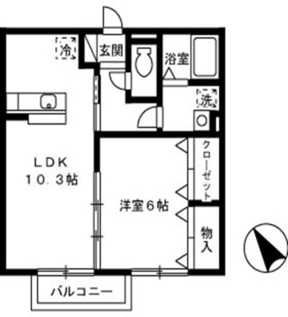 ハミングバード B棟(1LDK/1階)の間取り写真