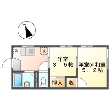 タウニー若竹(2K/1階)の間取り写真