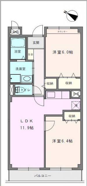 アビタシオン(2LDK/2階)の間取り写真