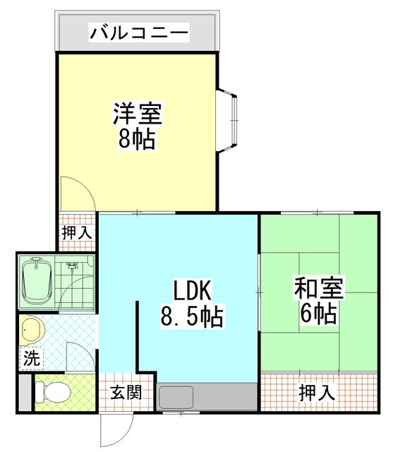 ビートル山本北C棟(2LDK/3階)の間取り写真