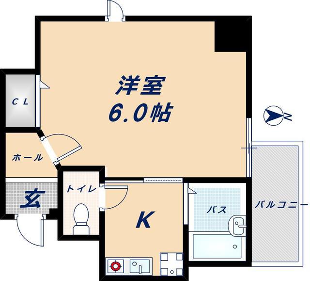 プレサンス難波ウエスト(1K/2階)の間取り写真