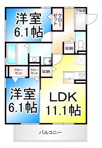 セジュールIMACHI(2LDK/1階)の間取り写真