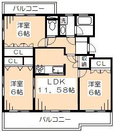 サンヴィスタ烏山(3LDK/1階)の間取り写真