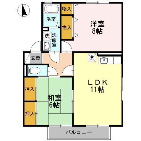 アクール B棟(2LDK/1階)の間取り写真